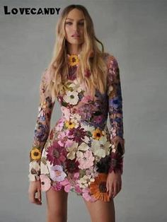 Great shopping ideas for Party Dresses Women O-Neck Long Sleeves 3D Flower Lace Applique Dresses, Womens Dresses Party Kleidung, Candice Swanepoel, Victoria Secret Angels, Dress Crafts, Black Sheath Dress, 영감을 주는 캐릭터, Floral Applique, Pink Mini Dresses, Long Sleeve Mini