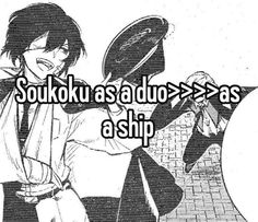 an anime character holding a frying pan with the words soukoku asada - sa