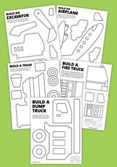 four printable instructions for how to make a paper train and other things that are on display