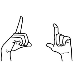 two hands making the middle finger sign with one hand and the other pointing at something