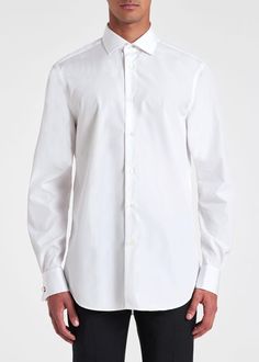 Men's Paul Smith Mens D/c Tailored Fit Shirt - White - Casual shirts Crafted in Italy from 100% cotton, this refined white long-sleeve shirt is cut in a tailored-fit and features colourful 'Signature Stripe' double cuffs. Featuring a cut-away collar with removable bones, this piece is finished with tonal buttons throughout. Double Cuff, White Casual, Paul Smith, Shirt White, White Long Sleeve, Workout Shirts, Sleeve Shirt, Bones