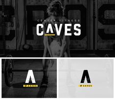 the logo for caves is shown in black and white, with yellow letters on it