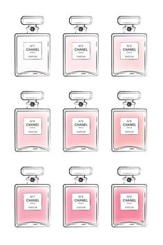 chanel no 5 perfume bottles in pink and white with the words chanel written on them