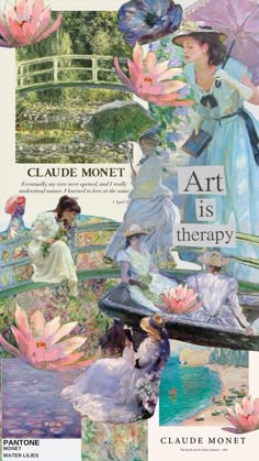 the cover of an art is therapy book with images of women in dresses and umbrellas