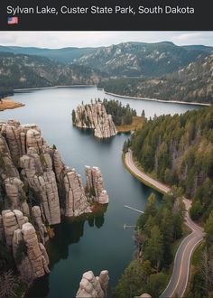 an aerial view of the state park and its surrounding mountains, lakes, and rivers