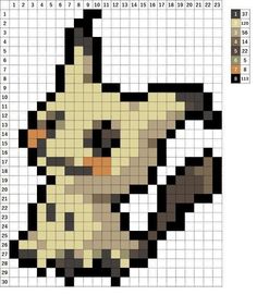 a cross stitch pattern with an image of a pikachu in the center and numbers on it