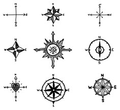 an image of compasss and other symbols on a white background, vintage line drawing or engraving style