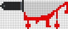 a red and white cross stitch pattern with a bullhorn on it's side