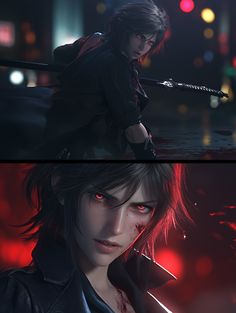 two images of the same character in devil may cry, one with blood on his face