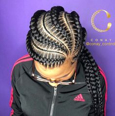 Thick+and+Thin+Asymmetrical+Feed-in+Braids Thick Cornrows, Feed In, Feedin Braids, African Hair Braiding, Braiding Styles