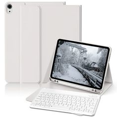 an ipad and keyboard are shown next to the same tablet computer case, which is designed for