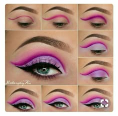 Bold Eyeshadow Looks Step By Step, Eyeshadow Makeup For Brown Eyes, Maquillage Yeux Cut Crease, Great Makeup, Makeup Steps, Pink Eye Makeup, Eye Makeup Styles, Makeup Tutorial Eyeshadow