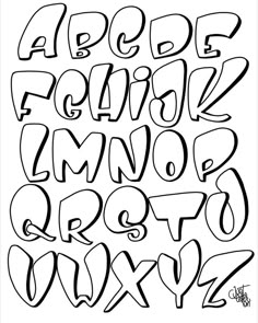 the alphabet is drawn in black and white, with letters that have been added to it