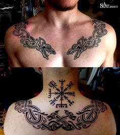 a man with two different tattoos on his chest