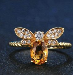 Natural Oval Citrine Bee Wedding Ring Women Jewelry Topaz Engagement Ring Yellow, Bee Ring, Silver Wedding Jewelry, Bee Jewelry, Topaz Engagement Ring, Gold Bee, Jewelry Wedding Rings, Citrine Ring, Wedding Rings For Women