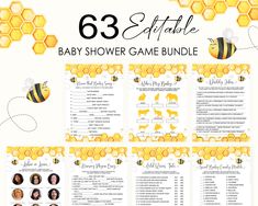 the bee baby shower game is shown with bees and honeycombs