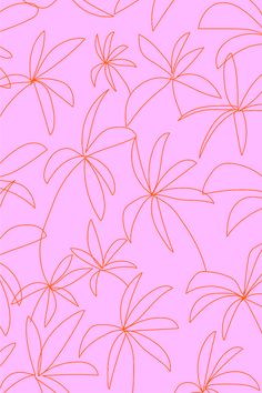 a pink background with orange lines and flowers in the shape of leaves on top of each other