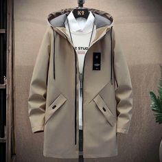 2023 Mens Jackets Coats Long Coats Black Autumn Hood Windbreaker Jacket Coat Fashion, Casual Trench Coat, Long Hooded Jacket, Long Coat Men, Autumn Coat, Winter Trench Coat, Hooded Jacket Men, Clothes Reference, Mens Jackets Casual