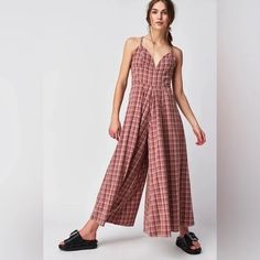 Perfect In Plaid, This Stunning Jumpsuit Is A Contemporary Take On A Classic Done-In-One. **Fit:** Slim At The Bodice With Billowy, Wide-Leg Silhouette **Features:** Plunge Sweetheart Neckline, Crisscross Back Straps, Tie-Back Closure, Pleating At Front, Timeless Plaid Print **Why We <3 It:** So Chic With Beachy Sandals Or Laid Back With Sporty Sneakers, This Style Has Endless Ways To Wear Brand New With Tags Free People Overalls, Free People Jumpsuit, Plaid Jumpsuit, Free People Romper, Coverall Jumpsuit, Sporty Sneakers, Free People Denim, Sleeveless Jumpsuits, Free People Pants