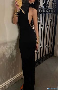 Orcajump - Ultra-Chic, Backless, Smooth Satin Finish, Sleek Maxi Dress in Solid Color Bodycon Maxi Dresses, Long Midi Dress, Home Dress, Crewneck Dress, Cute Outfit Ideas, Satin Midi Dress, Maxi Dress With Sleeves, Olivia Mark, Black Maxi Dress