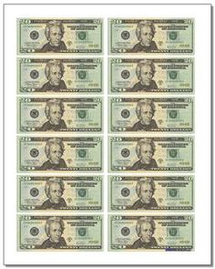 Money: Printable Play Money Twenty Dollar Bill