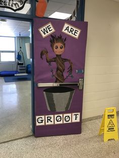 a classroom door decorated to look like groot from the movie, we are groot