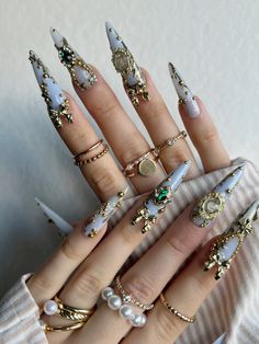 #maximalism #pressonnails #goldring #goldring #nailart #naildesign #naildesignideas #nailtrends #nailfashion Maximalism Nails, Zodiac Nails, Tip Nails, Maximalism, French Tip Nails, Nail Trends, Nail Tips, Fashion Nails, Press On Nails