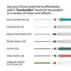 the instructions for how to use cricut machine to effortlessly add a handwritten touch to any project in a variety of colors and effects