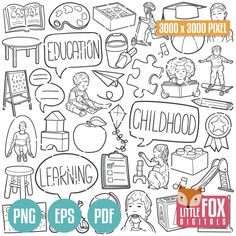 a large collection of children's hand drawn speech bubbles with the words, education and school