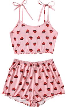 SweatyRocks Women's Summer Strawberry Print Cami Top and Shorts Sleepwear Pajamas Set Cutesy Outfits, Cute Pajama Sets, Strawberry Pink, Short Loungewear, Cute Pajamas, Strawberry Print