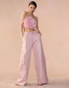 Marbella Cotton Cargo Pant Sequin Flower, Cotton Cargo Pants, Distressed Tee, Pink Power, Strapless Bandeau, Safari Jacket, Cargo Pant, Cynthia Rowley, Bandeau Top