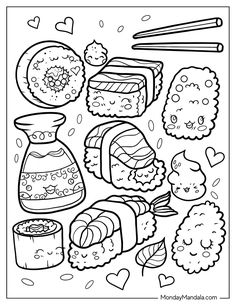 sushi coloring pages for kids to print out and color with their own pictures on the page