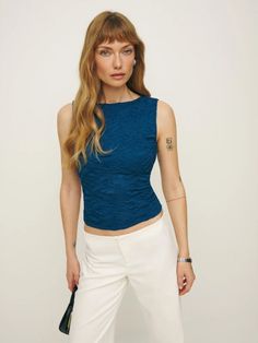 You probably need something new. Shop the Reformation's latest collection of sustainably made women’s clothing and accessories. Free US shipping and returns. Low Rise Pants, Fitted Top, Boat Neckline, Summer Colors, Fitted Bodice, Clothing And Accessories, Workout Tops, New Shop, Something New