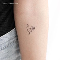 a small rooster tattoo on the left inner arm and shoulder, by katecocco com