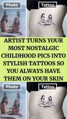 the bottom half of a woman's stomach with tattoos on it, and an image of