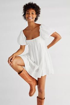 Marina Mini | Free People Free People Babydoll Dress, Altard State White Dress, White Dress Medium Length, Where To Get Dresses From, White Dress Senior Pictures, Coastal Cowgirl Dress, Summer Church Outfit, Company Outfit, White Baby Doll Dress