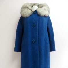 Bunny Blue Wool Coat, Black Tips, Blue Coats, Blue Leaves, Silver Fox, The Fox, Blue Wool, Fox Fur, Fur Collar