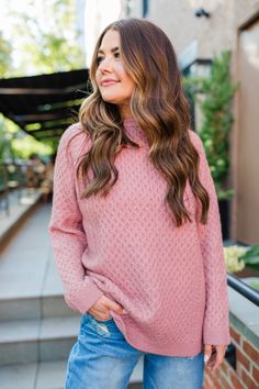 Oversized Ribbed Pink Sweater, Pink Chunky Knit Crew Neck Sweater, Mauve Oversized Sweater, Amber Massey, Pink Long Sleeve Cable Knit Sweater, Pink Oversized V-neck Sweater, White Loungewear, Pink Loungewear, Mauve Fabric