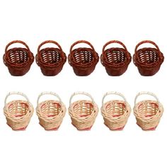 six brown and white baskets sitting next to each other