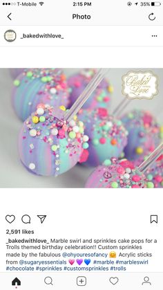 the instagram page on instagram is filled with cake pops and sprinkles