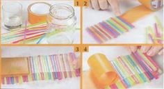 the instructions for making paper straws are shown in four different pictures, including one being rolled