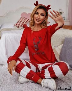 Color: red, Size: L Casual Christmas Holiday Pants, Casual Holiday Pants For Christmas, Christmas Loungewear Pants, Casual Red Holiday Bottoms, Casual Red Bottoms For Holidays, Casual Red Christmas Sleepwear, Casual Red Sleepwear For Christmas, Red Bottoms For Christmas Holiday, Red Festive Winter Sleepwear