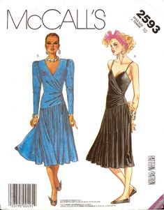 two women's dresses, one in blue and the other in black