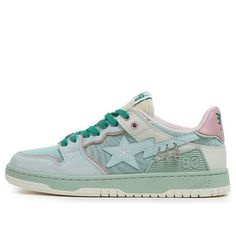 A BATHING APE x Bapy Bape Sta 'Green' SN0059C (SNKR/Skate/Low Top/Women's/Crossover) Mint Color Shoes, Hello Kitty Bape Shoes, Light Green Shoes, Fye Shoes, Y2k Sneakers, Bapesta Shoes, Bape Shoes, Bape Sta, Customized Shoes