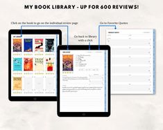 three ipads with books on them and the text, my book library - up for 6000 views