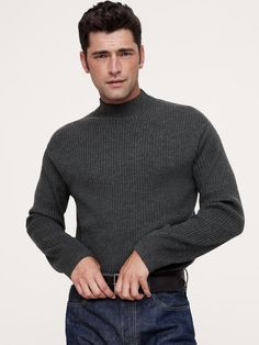 Ribbed Merino Mock-Neck Sweater | Banana Republic Rib Stitch, The Sheep, Mens Fall, Mock Neck Sweater, Outerwear Sweater, Winter Sale, Men's Style, Hip Length, The Land