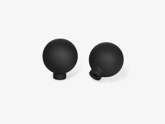 two black knobs are shown against a white background and one is in the shape of an egg