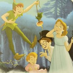 an image of peter pan and his friends in the forest with their magic wands