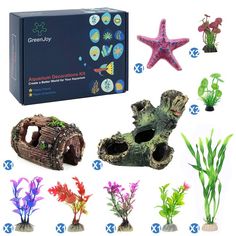 Aquarium Decorations Fish-Tank Accessories Plants - Fish Tank Decor Kit with Artificial Plants and Hideouts Ornaments,Small ( Glass Aquarium, Fish House, Plant Vase