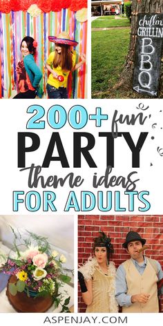 some people are dressed up in costumes and posing for pictures with the words, 200 fun party there ideas for adults